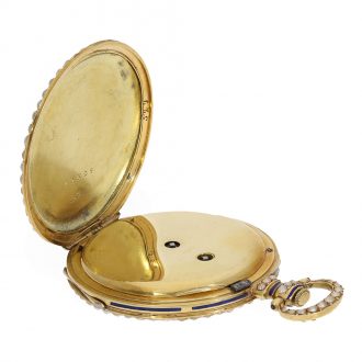 Swiss 18 carat gold and enamel watch with pearl setting Circa 1830