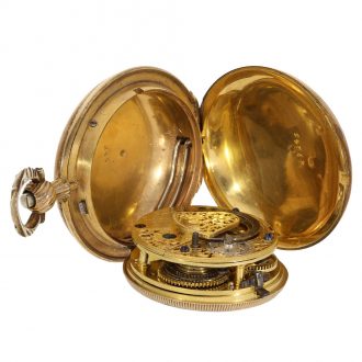 English gilt unusual full hunter cased verge watch Circa 1800