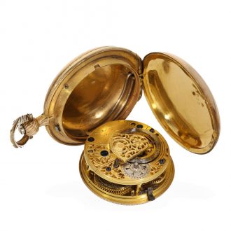 English gilt unusual full hunter cased verge watch Circa 1800