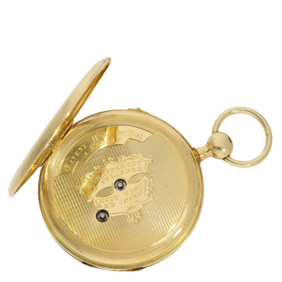 This watch has a case which is magnificently chased with an engraved back and dust cover This watch has a case which is magnificently chased with an engraved back and dust cover