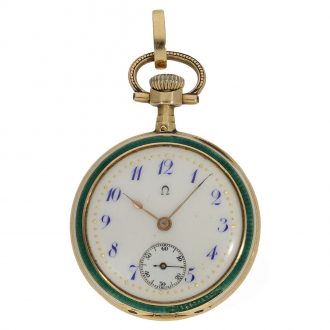 Swiss 18 carat gold and enamel lever pendant watch Circa 1910
