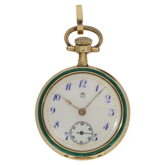 Swiss 18 carat gold and enamel lever pendant watch Circa 1910