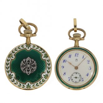 Swiss 18 carat gold and enamel lever pendant watch Circa 1910