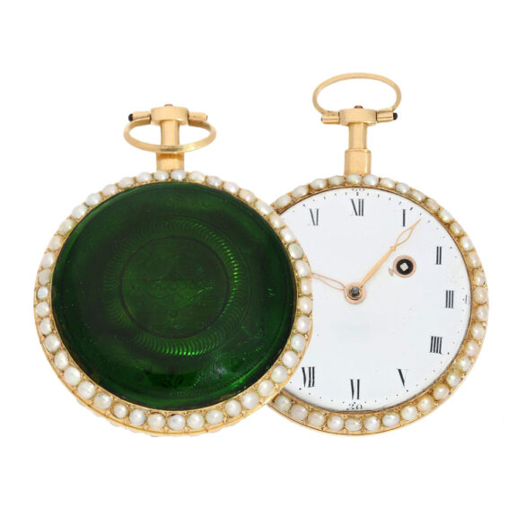French gold verge pocket watch with pearls Circa 1800 French gold verge pocket watch with pearls Circa 1800