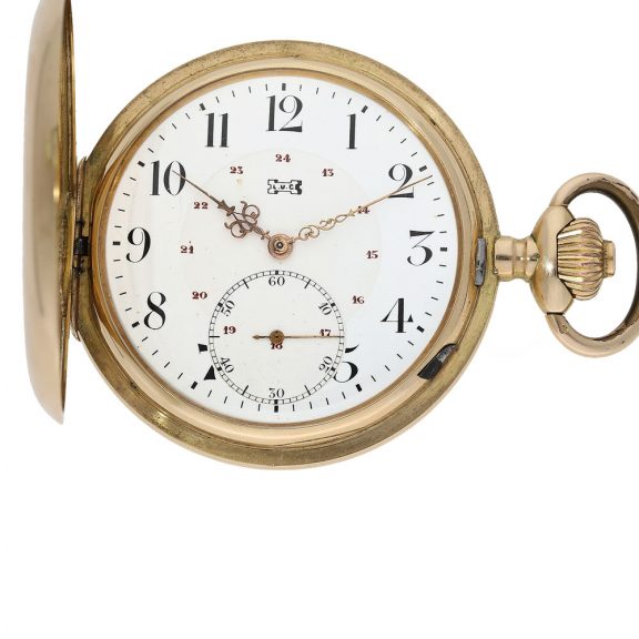 Swiss heavy 14 Carat pink gold full hunter cased watch Circa 1900