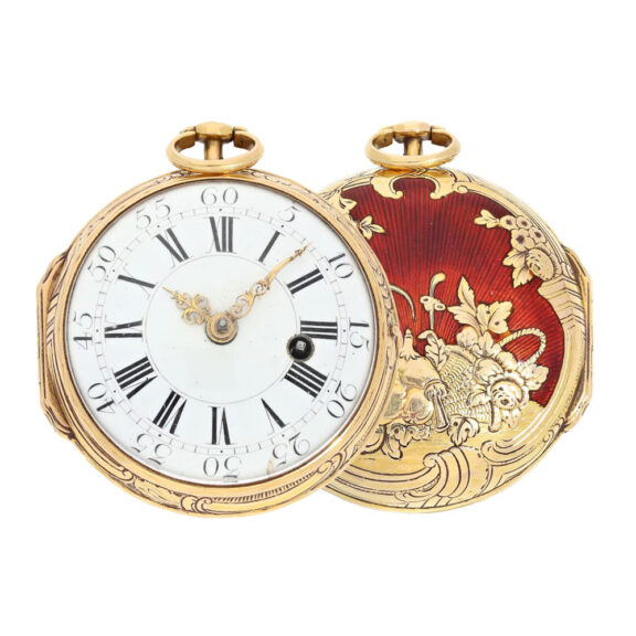 4053dT French 20K gold verge with dark red enamel Circa 1770