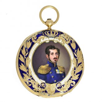French 18 Carat gold and enamel cylinder watch Circa 1845