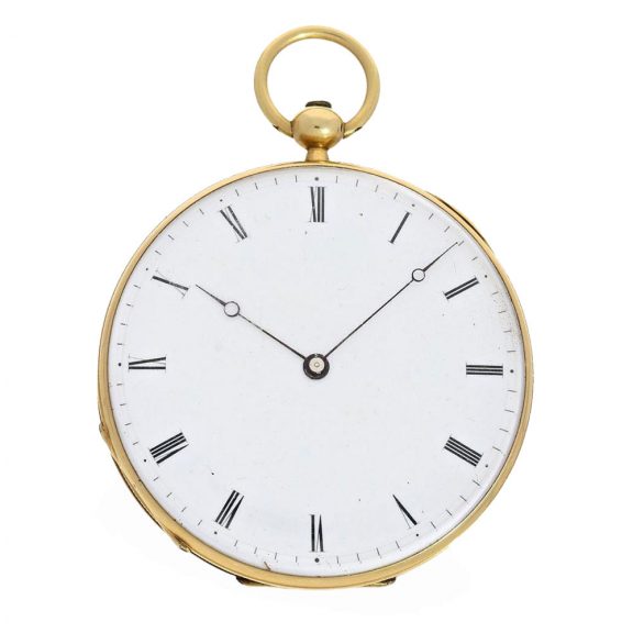 French 18 Carat gold and enamel cylinder watch Circa 1845 French 18 Carat gold and enamel cylinder watch Circa 1845