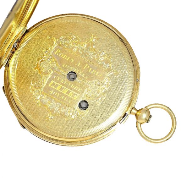 French 18 Carat gold and enamel cylinder watch Circa 1845 French 18 Carat gold and enamel cylinder watch Circa 1845