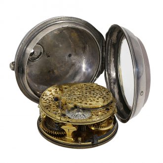 Early English pocket watch with verge escapement and Egyptian pillars Circa 1700