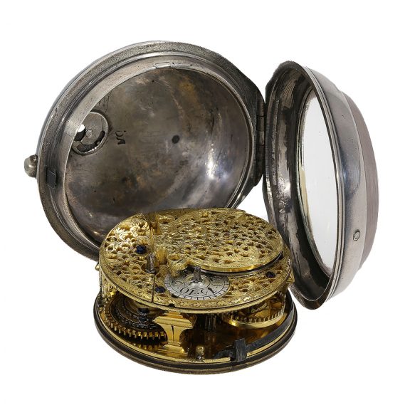 Early English pocket watch with verge escapement and Egyptian pillars Circa 1700 Early English pocket watch with verge escapement and Egyptian pillars Circa 1700