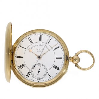 Technically interesting English gold full hunter cased watch Circa 1873
