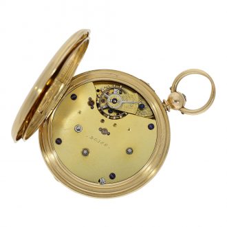 Technically interesting English gold full hunter cased watch Circa 1873