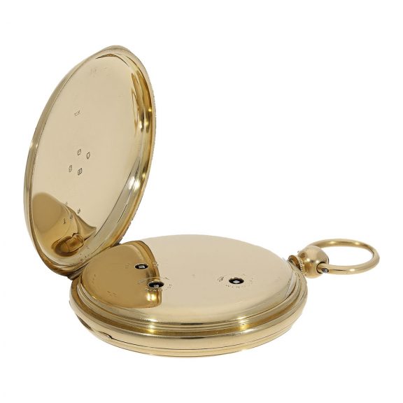 Technically interesting English gold full hunter cased watch Circa 1873 Technically interesting English gold full hunter cased watch Circa 1873