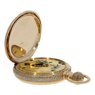 Heavy American 14 Carat gold Art nouveau full hunter cased watch Circa 1890