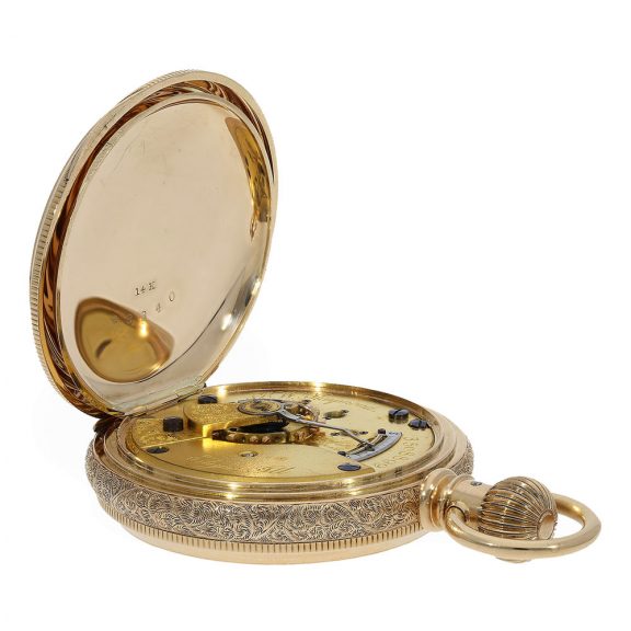 Heavy American 14 Carat gold Art nouveau full hunter cased watch Circa 1890 Heavy American 14 Carat gold Art nouveau full hunter cased watch Circa 1890