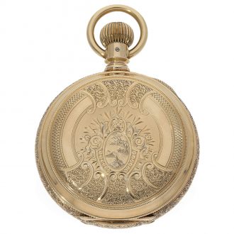 Heavy American 14 Carat gold Art nouveau full hunter cased watch Circa 1890