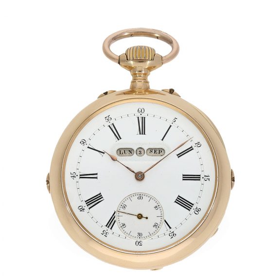 Swiss 18 carat gold anker chronometer with linear calendar Circa 1890