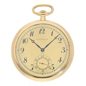 Swiss exquisite gold deck watch in very flat design Circa 1925