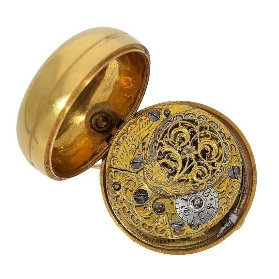 Early 18 Carat gold English repoussé pair case verge watch Circa 1758 Early 18 Carat gold English repoussé pair case verge watch Circa 1758