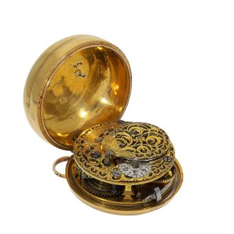 Early 18 Carat gold English repoussé pair case verge watch Circa 1758