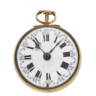 Early 18 Carat gold English repoussé pair case verge watch Circa 1758