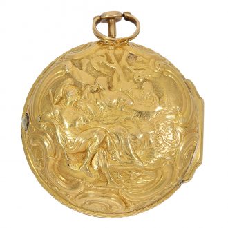 Early 18 Carat gold English repoussé pair case verge watch Circa 1758