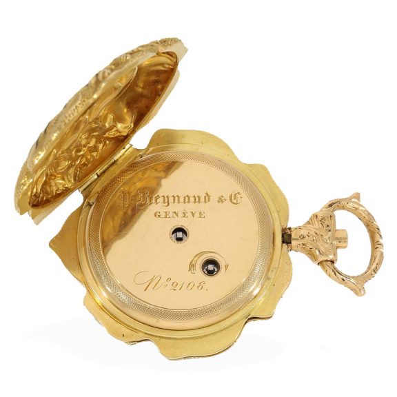Swiss 18 carat gold vine leaf shaped pendant watch Circa 1870 Swiss 18 carat gold vine leaf shaped pendant watch Circa 1870