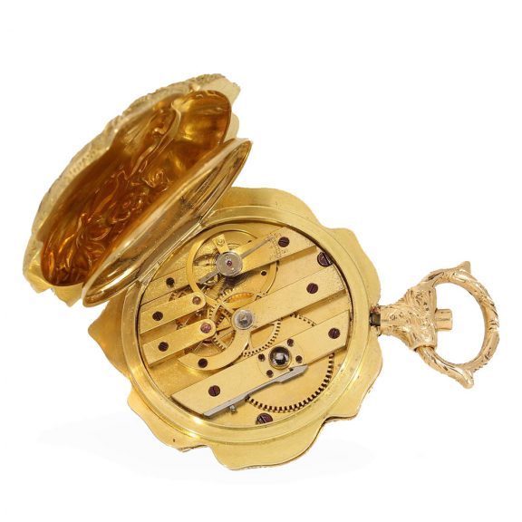 Swiss 18 carat gold vine leaf shaped pendant watch Circa 1870 Swiss 18 carat gold vine leaf shaped pendant watch Circa 1870