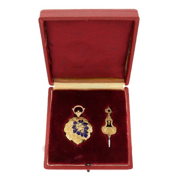Swiss 18 carat gold vine leaf shaped pendant watch Circa 1870 Swiss 18 carat gold vine leaf shaped pendant watch Circa 1870