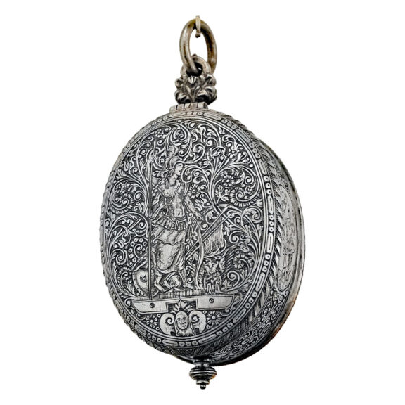 French silver oval single-handed pendant watch Circa 1590