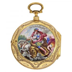 English rare gilt and enamel pair-cased verge watch Circa 1780