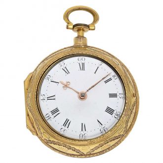 English rare gilt and enamel pair-cased verge watch Circa 1780