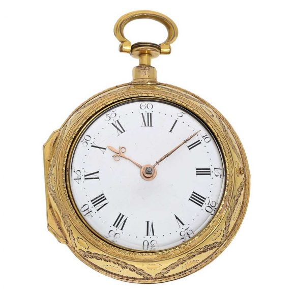 English rare gilt and enamel pair-cased verge watch Circa 1780 English rare gilt and enamel pair-cased verge watch Circa 1780