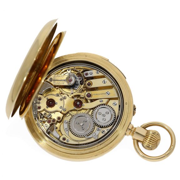 French heavy gold full hunter cased watch with minute repeater Circa 1890 French heavy gold full hunter cased watch with minute repeater Circa 1890