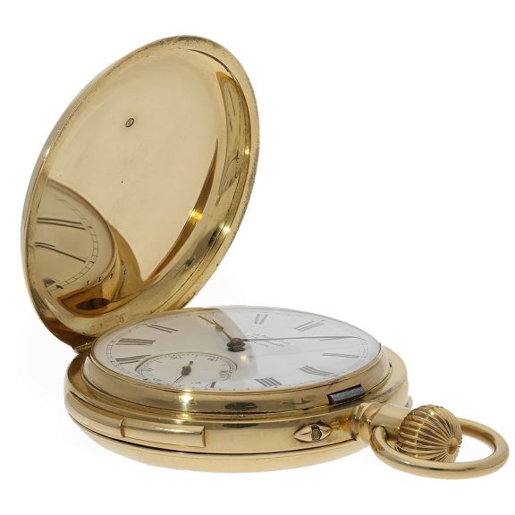 French heavy gold full hunter cased watch with minute repeater Circa 1890 French heavy gold full hunter cased watch with minute repeater Circa 1890