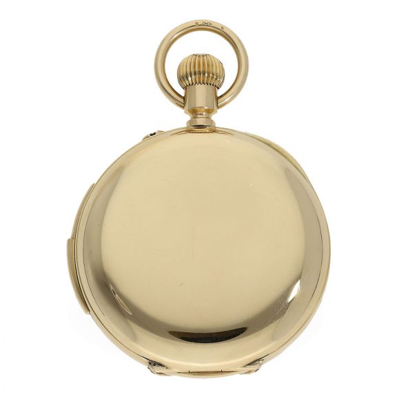 French heavy gold full hunter cased watch with minute repeater Circa 1890 French heavy gold full hunter cased watch with minute repeater Circa 1890