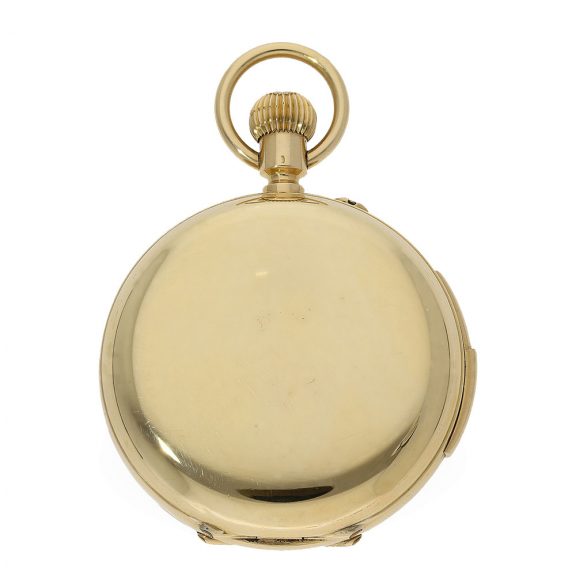 French heavy gold full hunter cased watch with minute repeater Circa 1890 French heavy gold full hunter cased watch with minute repeater Circa 1890