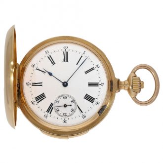 Swiss 18 carat gold full hunter cased watch with repeater Circa 1885