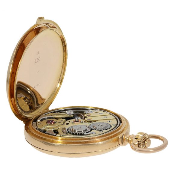 Swiss 18 carat gold full hunter cased watch with repeater Circa 1885 Swiss 18 carat gold full hunter cased watch with repeater Circa 1885