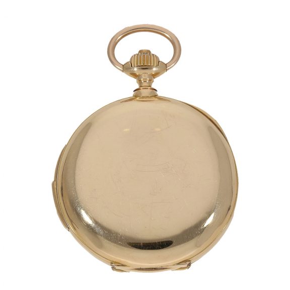 Swiss 18 carat gold full hunter cased watch with repeater Circa 1885 Swiss 18 carat gold full hunter cased watch with repeater Circa 1885