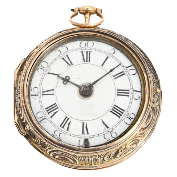 Early gold French repoussé paircase pocket watch Circa 1760 Early gold French repoussé paircase pocket watch Circa 1760