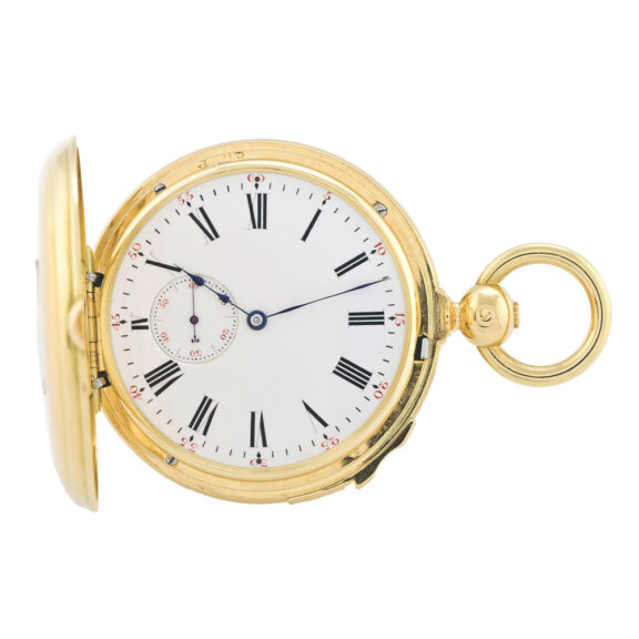 Swiss four hammer & four gong grande & petite sonnerie three train clock watch Circa 1870