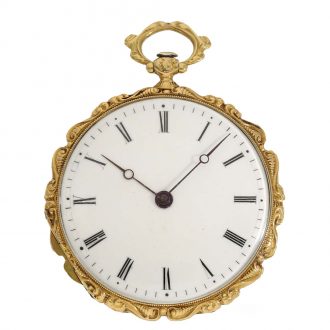 Swiss 18 carat gold enamel cylinder watch with painting Circa 1840