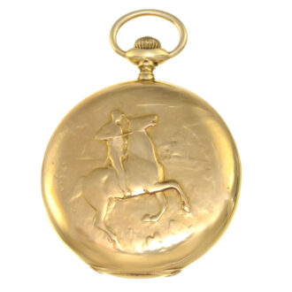Swiss Art Nouveau watch with "horsemen" relief Circa 1910