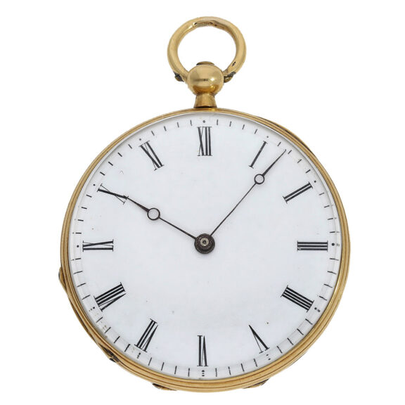 Exquisite Swiss 18 Carat enamel Lépine with magnifying glass painting Circa 1840