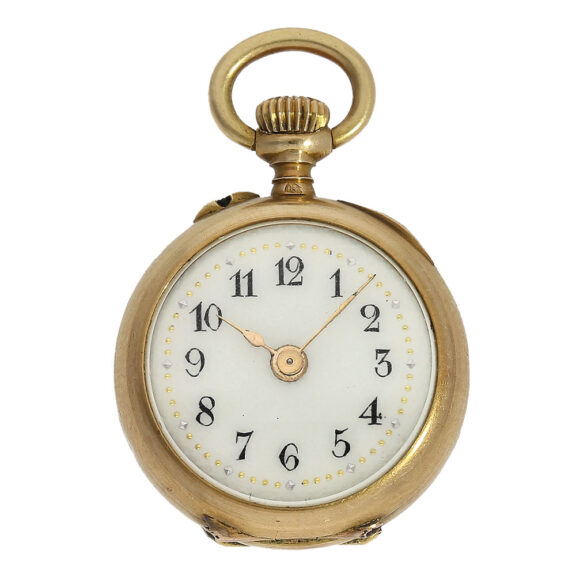 One of the smallest known Swiss gold enamel pendant watches Circa 1910