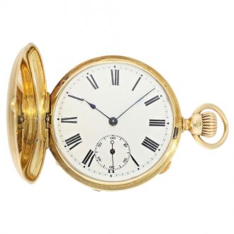 German 18 carat gold early full hunter cased watch Circa 1860