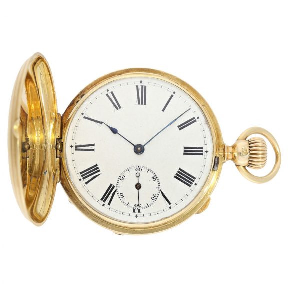 German 18 carat gold early full hunter cased watch Circa 1860