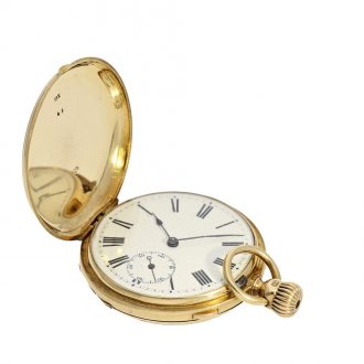 German 18 carat gold early full hunter cased watch Circa 1860